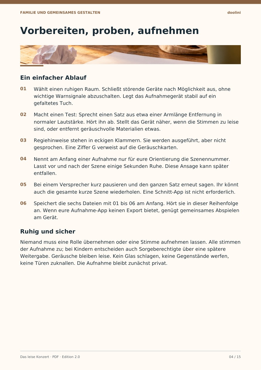 Echte Innenseite aus Das leise Konzert