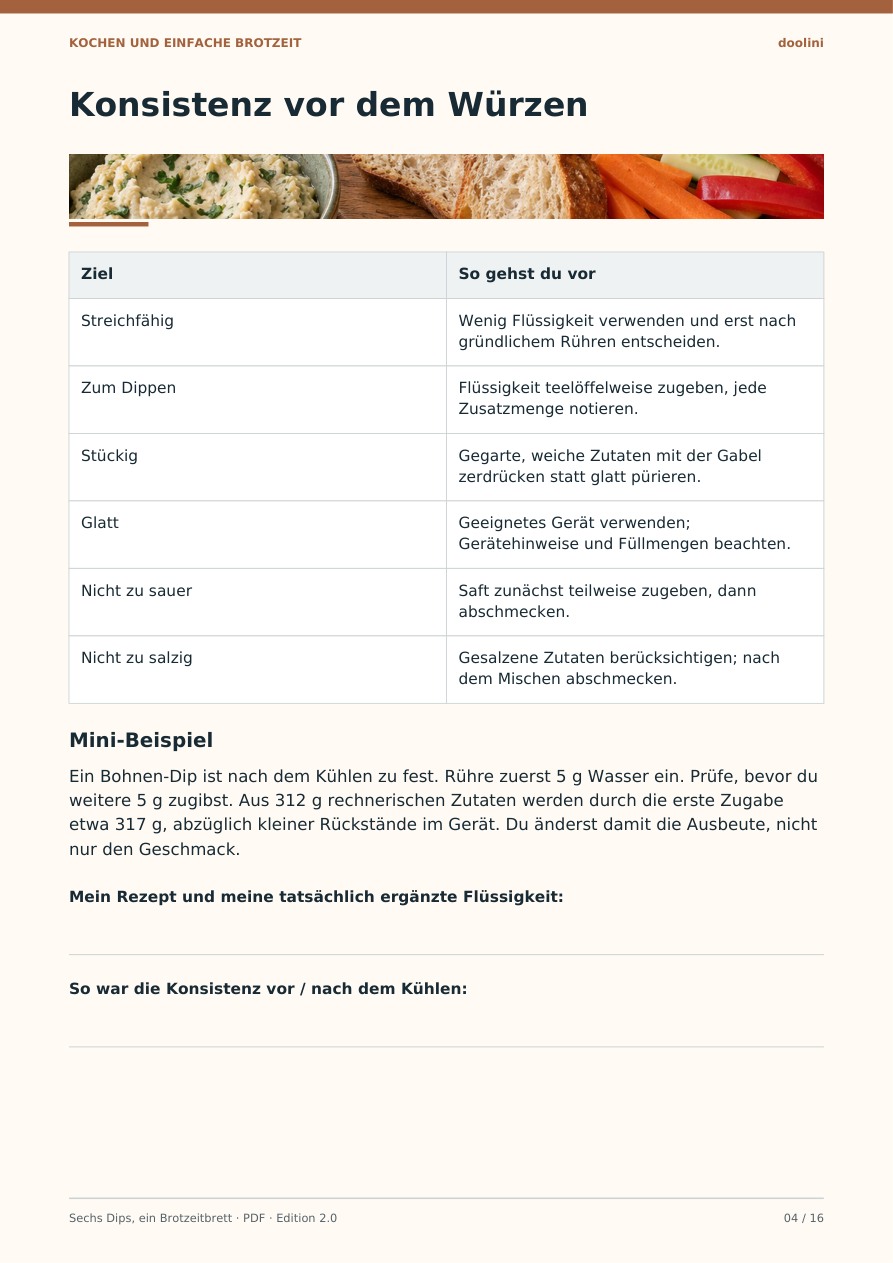 Echte Innenseite aus Sechs Dips, ein Brotzeitbrett