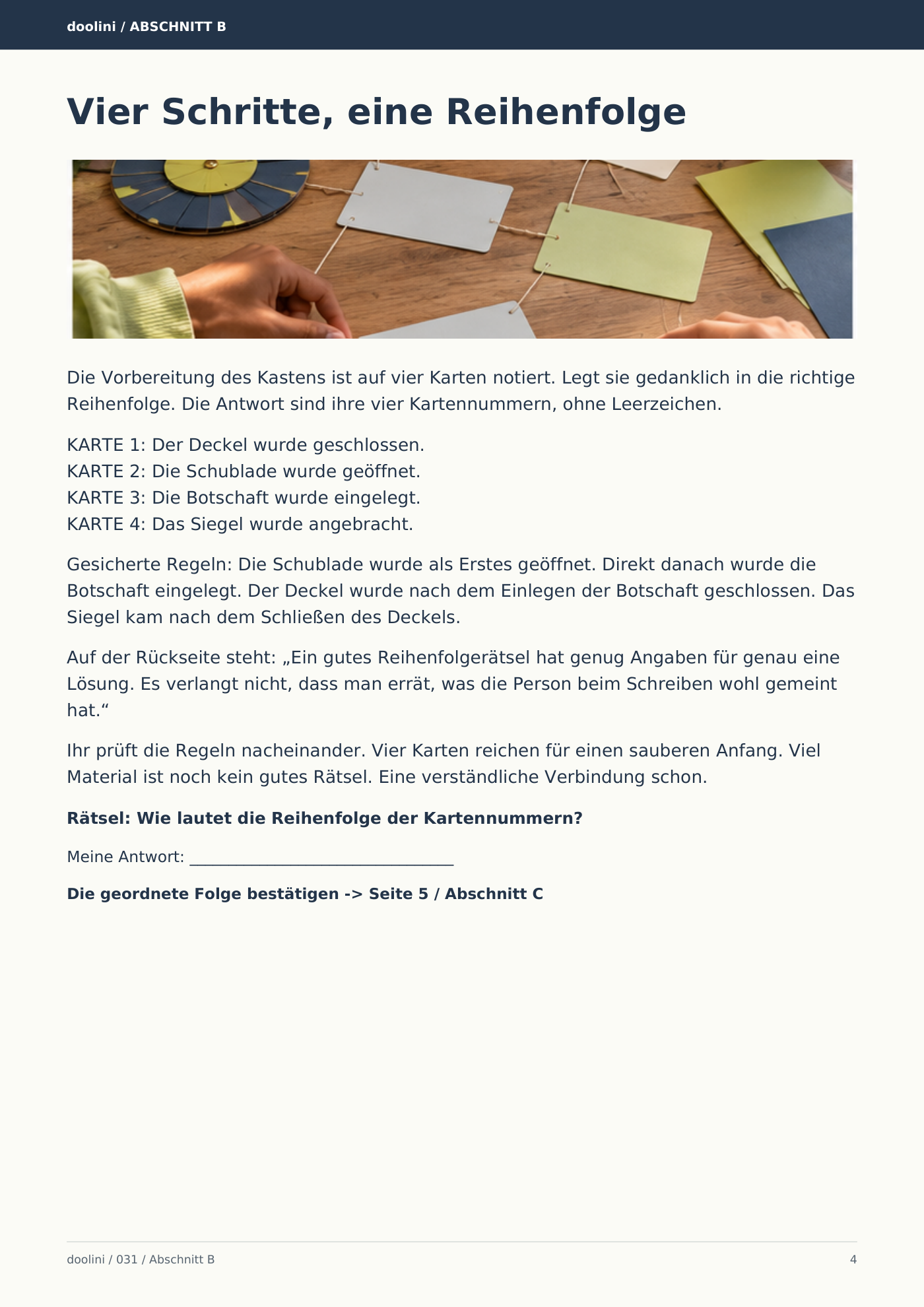 Originalseite mit dem ersten Rätsel aus Dein eigener Escape Room